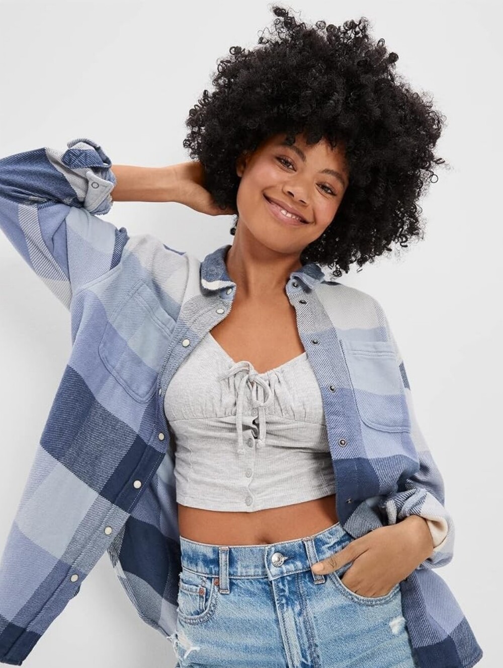 American Eagle | Oversized Blue Plaid Flannel